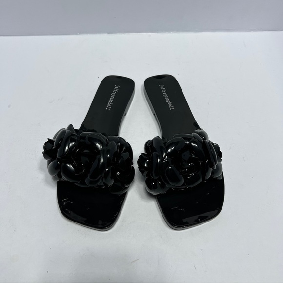 Jeffrey Campbell Fleuris Jelly Flip Flop Black Floral Thong Sandle Size 8 NWOT - Picture 2 of 8